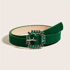 Vintage Crystal Buckle Velvet Belt for Women