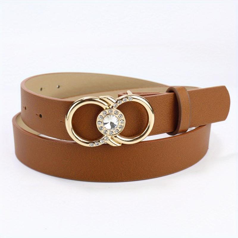 Rhinestone Double Ring Buckle Belt Stylish PU Leather Belt For Women