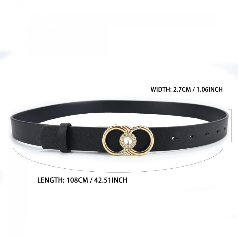 Rhinestone Double Ring Buckle Belt Stylish PU Leather Belt For Women