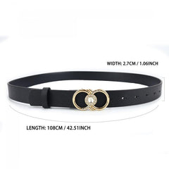Rhinestone Double Ring Buckle Belt Stylish PU Leather Belt For Women