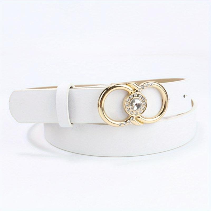 Rhinestone Double Ring Buckle Belt Stylish PU Leather Belt For Women