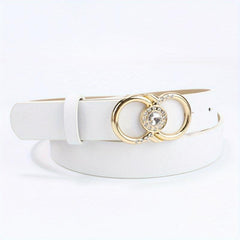 Rhinestone Double Ring Buckle Belt Stylish PU Leather Belt For Women