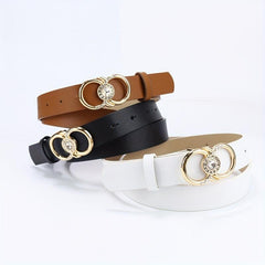 Rhinestone Double Ring Buckle Belt Stylish PU Leather Belt For Women