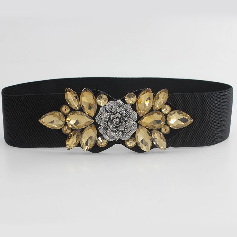 Elastic Rhinestone Wide Belt for Women Ladies