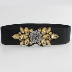Elastic Rhinestone Wide Belt for Women Ladies