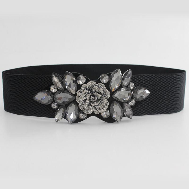 Elastic Rhinestone Wide Belt for Women Ladies
