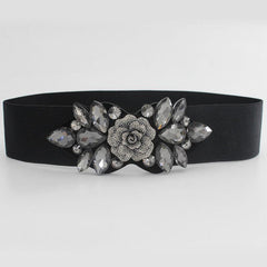Elastic Rhinestone Wide Belt for Women Ladies