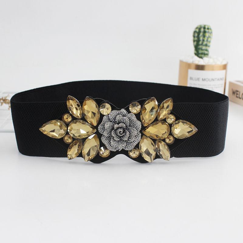 Elastic Rhinestone Wide Belt for Women Ladies
