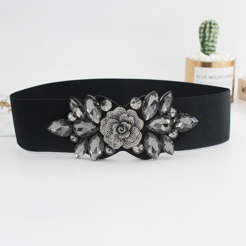 Elastic Rhinestone Wide Belt for Women Ladies
