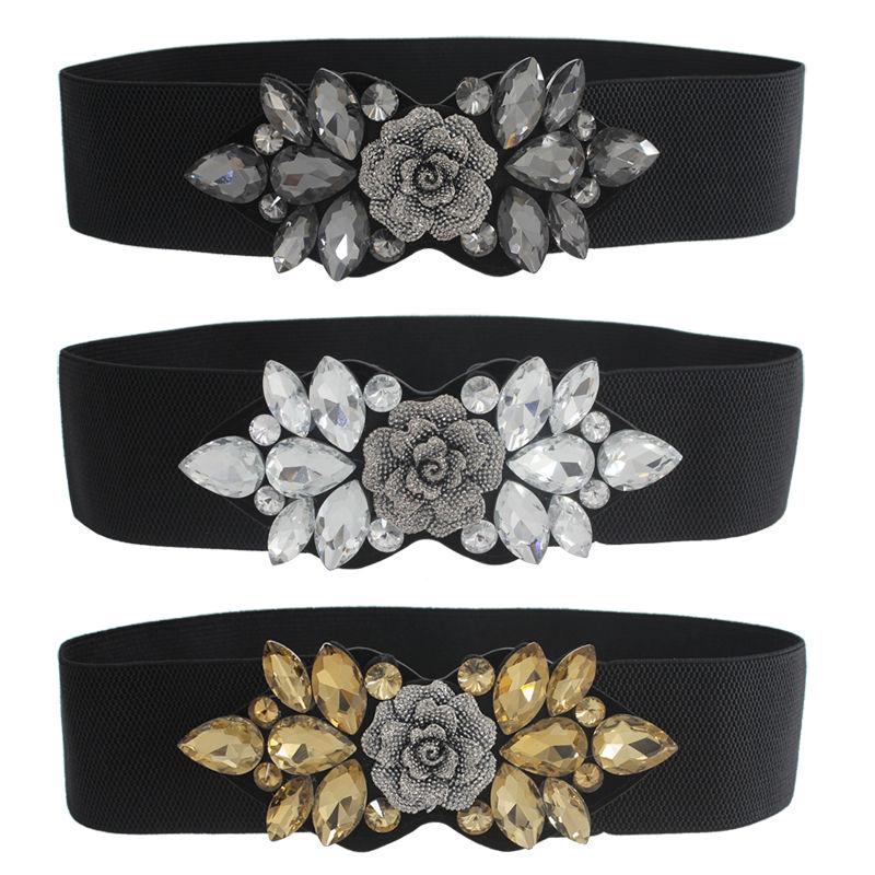 Elastic Rhinestone Wide Belt for Women Ladies