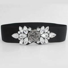 Elastic Rhinestone Wide Belt for Women Ladies