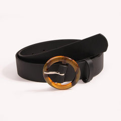 Vintage Velvet Padded Belt with Round Resin Buckle