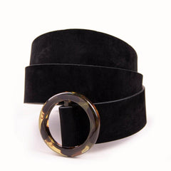 Vintage Velvet Padded Belt with Round Resin Buckle
