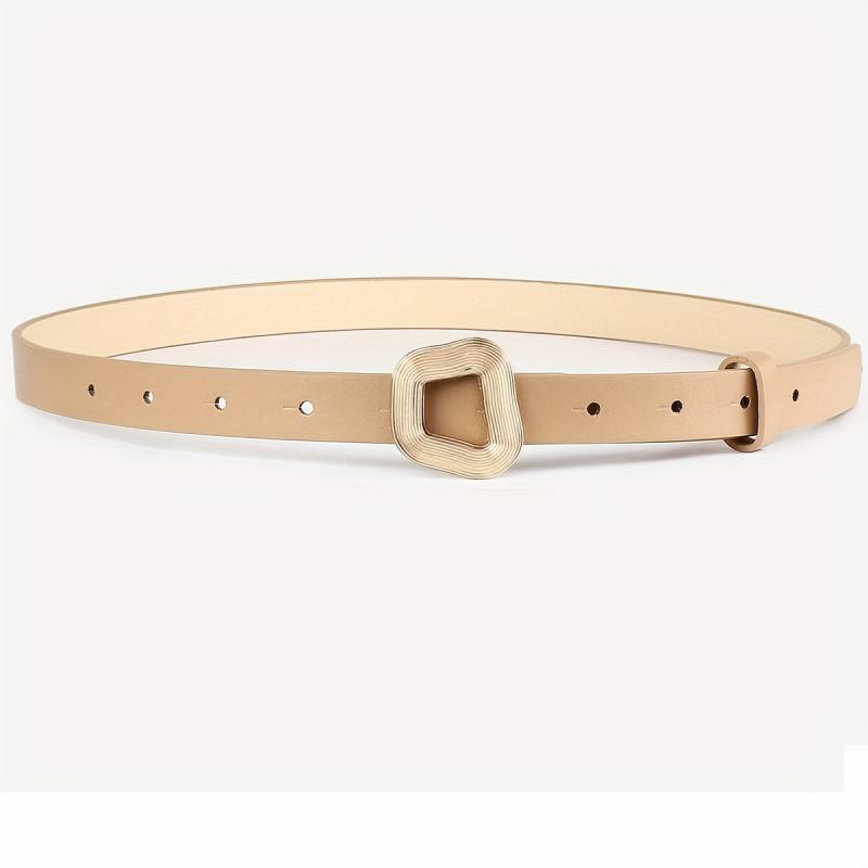 Geometric Thread Buckle Belt 3pcs Set Solid PU Leather Waist Belt