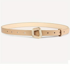 Geometric Thread Buckle Belt 3pcs Set Solid PU Leather Waist Belt