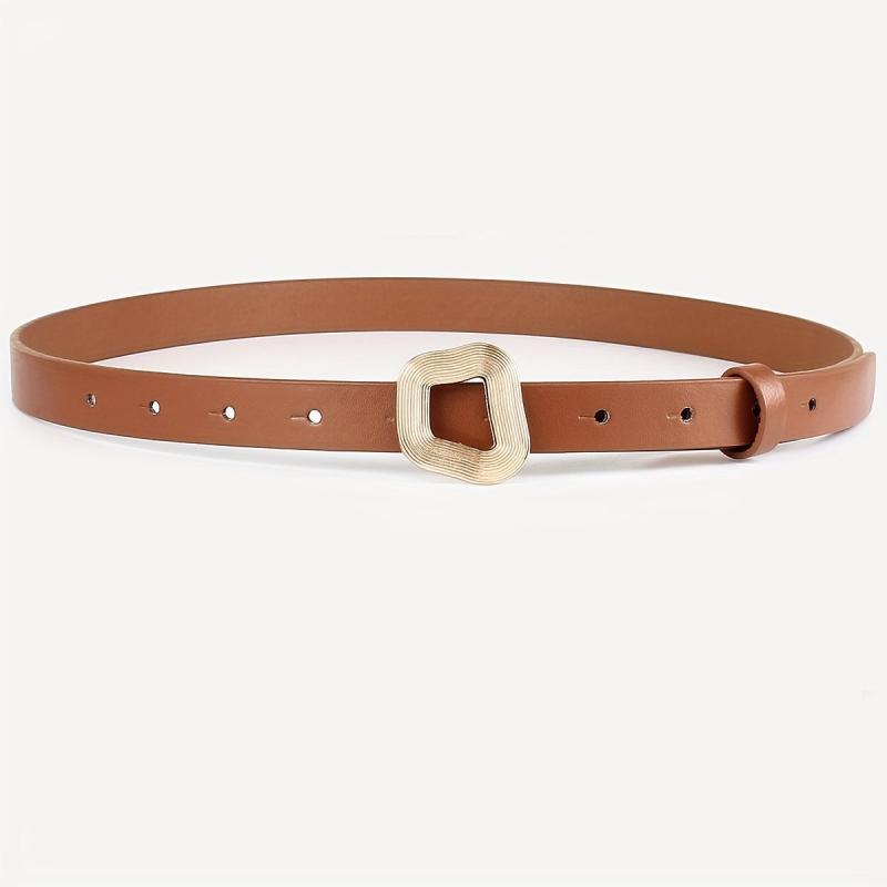 Geometric Thread Buckle Belt 3pcs Set Solid PU Leather Waist Belt