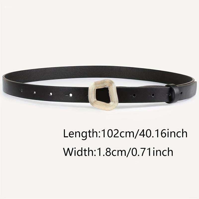 Geometric Thread Buckle Belt 3pcs Set Solid PU Leather Waist Belt