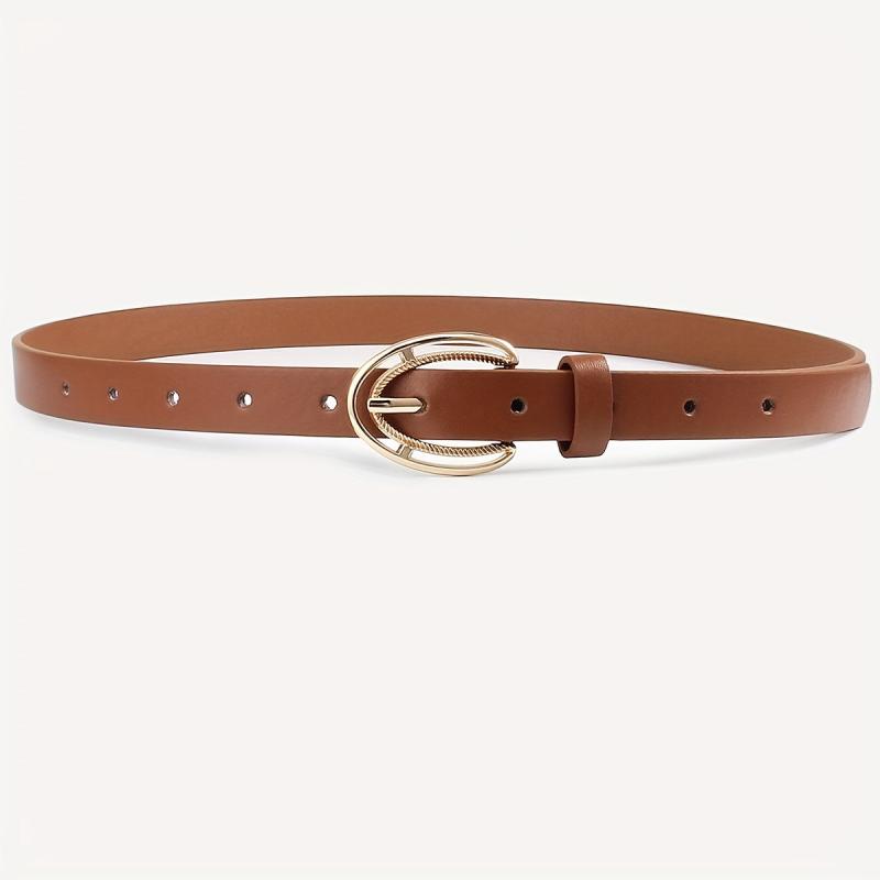 3pcs Hollow Out Oval Buckle Belt PU Leather Waist Belt Casual Jeans Pants Belt