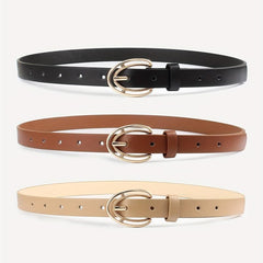 3pcs Hollow Out Oval Buckle Belt PU Leather Waist Belt Casual Jeans Pants Belt