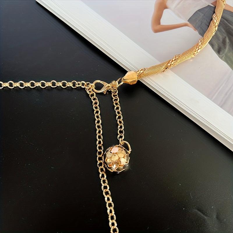 Golden Thin Metal Waist Chain Beads Pendant Dress Girdle