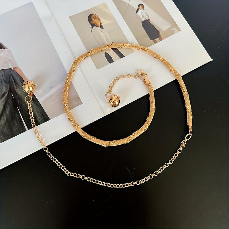 Golden Thin Metal Waist Chain Beads Pendant Dress Girdle
