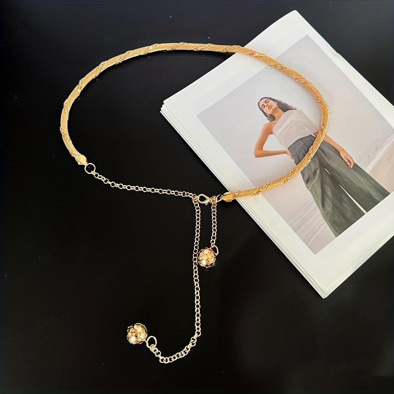 Golden Thin Metal Waist Chain Beads Pendant Dress Girdle