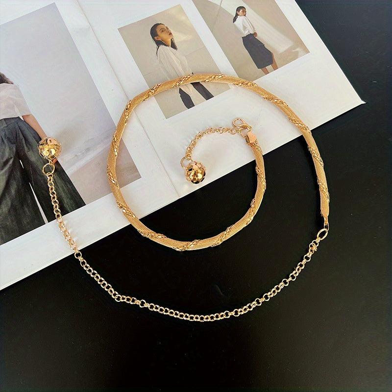 Golden Thin Metal Waist Chain Beads Pendant Dress Girdle
