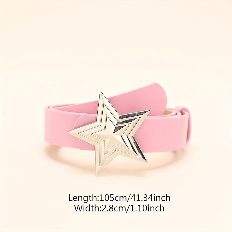 Y2K Punk Metal Pentagram Belt Pink PU Leather Girdle