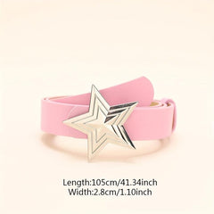 Y2K Punk Metal Pentagram Belt Pink PU Leather Girdle