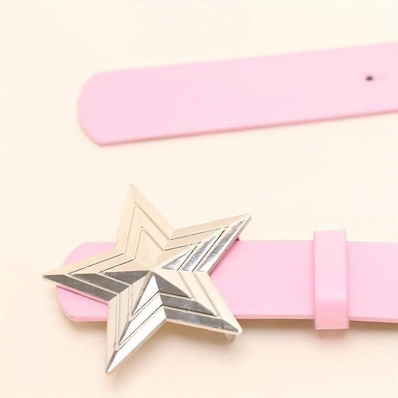 Y2K Punk Metal Pentagram Belt Pink PU Leather Girdle