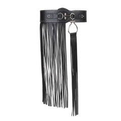  Punk Tassel Skirt PU Belt Rivet Decor Wide Waistband Fringe Girdle