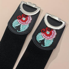 Vintage Flower Embroidery Belt Elastic Wide Waistband Dress Girdle