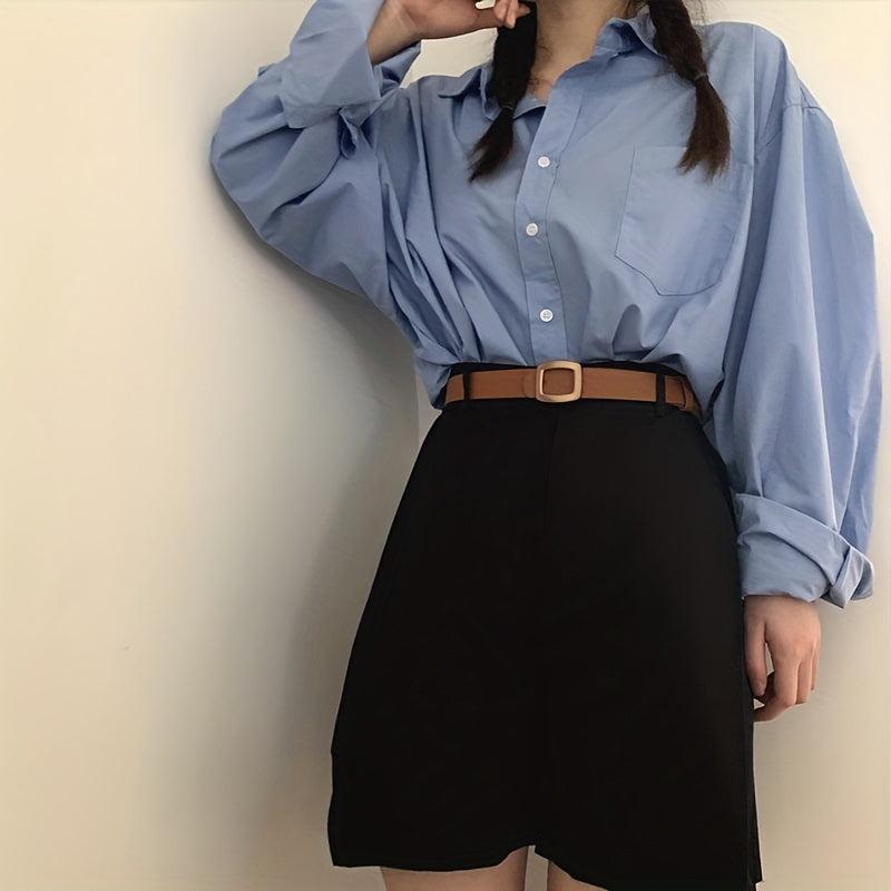 Vintage Square Buckle Belt Casual Solid PU Belt For Women Men