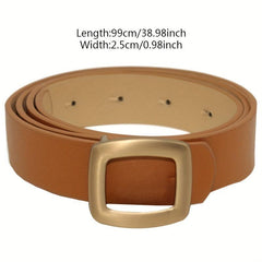 Vintage Square Buckle Belt Casual Solid PU Belt For Women Men