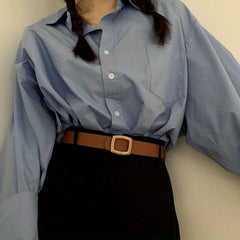 Vintage Square Buckle Belt Casual Solid PU Belt For Women Men