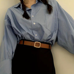 Vintage Square Buckle Belt Casual Solid PU Belt For Women Men