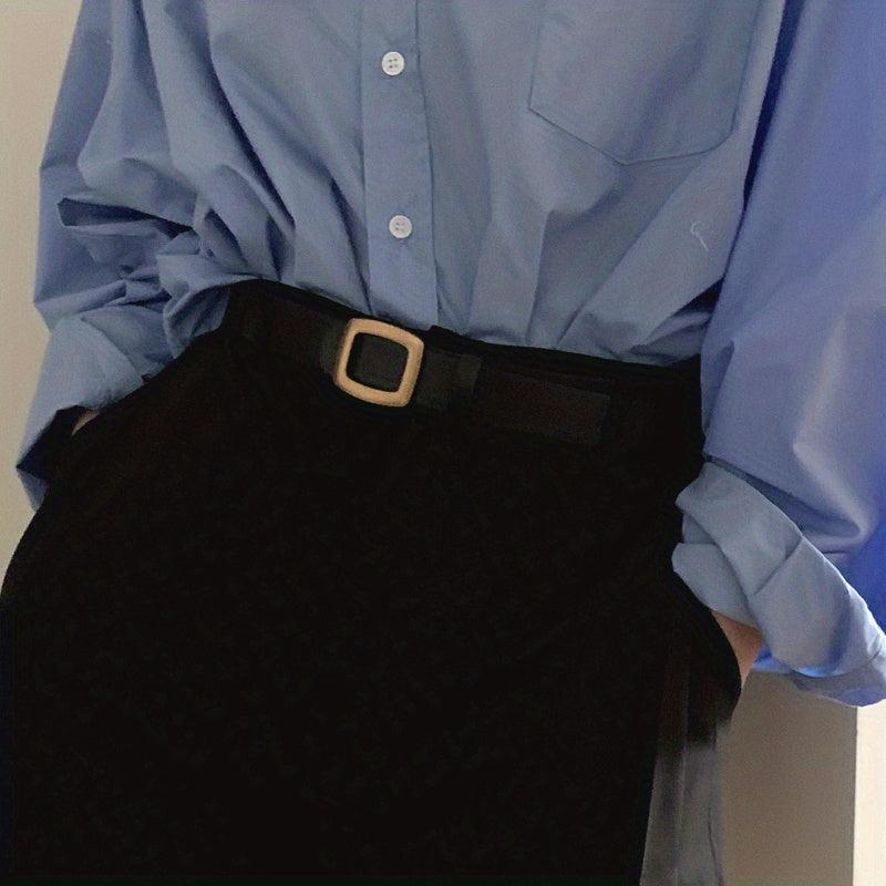 Vintage Square Buckle Belt Casual Solid PU Belt For Women Men