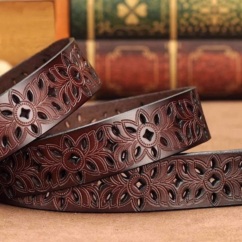 Vintage Metal Buckle Belt Hollow PU Leather Girdle Waistband Belt