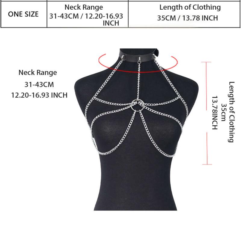 Punk Layer Chest Chain Silvery Metal Ring Linked Harness Bra