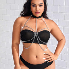 Punk Layer Chest Chain Silvery Metal Ring Linked Harness Bra