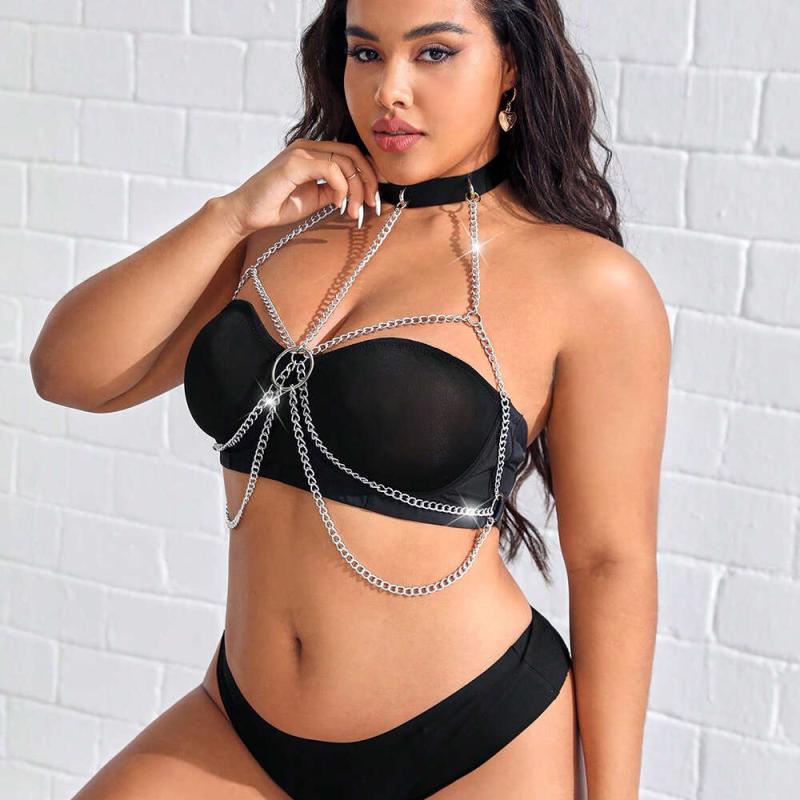 Punk Layer Chest Chain Silvery Metal Ring Linked Harness Bra