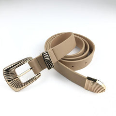 Vintage Golden Embossed Buckle Belt for Women