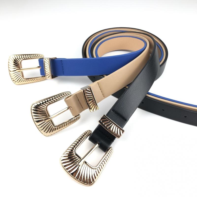 Vintage Golden Embossed Buckle Belt for Women