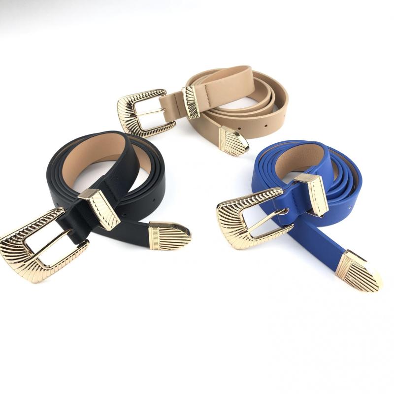Vintage Golden Embossed Buckle Belt for Women