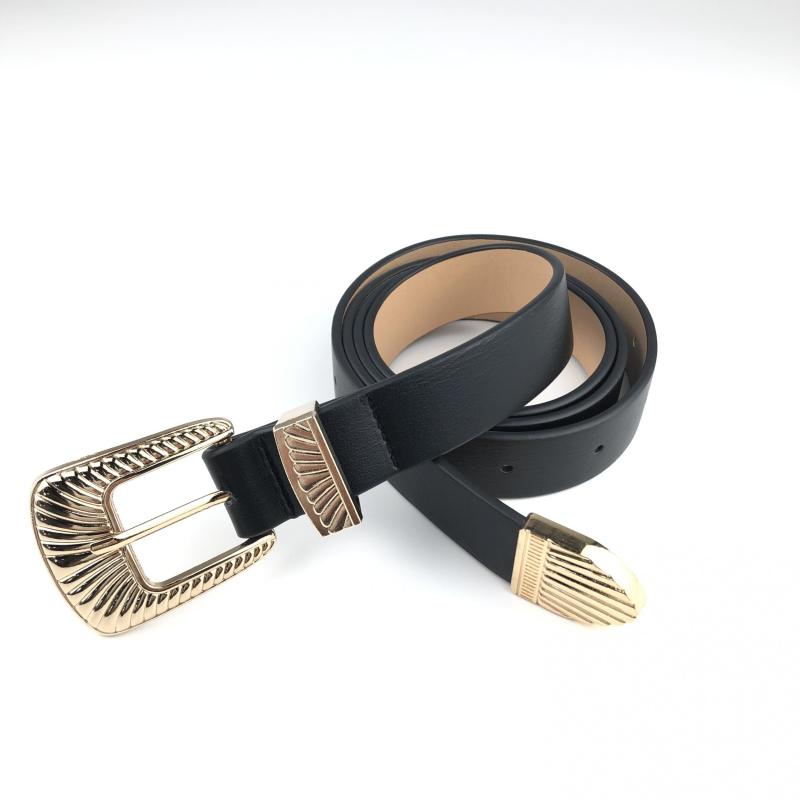 Vintage Golden Embossed Buckle Belt for Women
