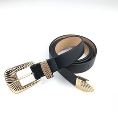 Vintage Golden Embossed Buckle Belt for Women