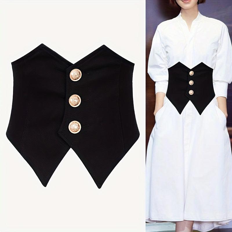 Vintage Style Wide Belt with Three Buttons