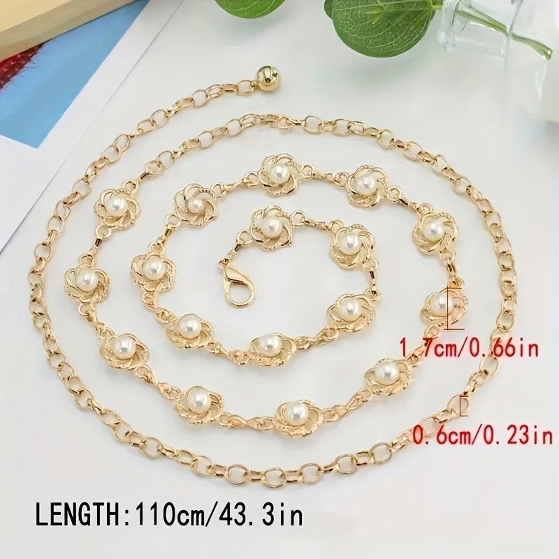 Faux Pearl Chain Decorative Dress Skirt Thin Belt