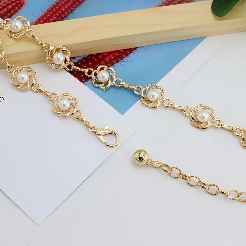 Faux Pearl Chain Decorative Dress Skirt Thin Belt