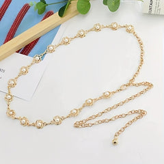 Faux Pearl Chain Decorative Dress Skirt Thin Belt